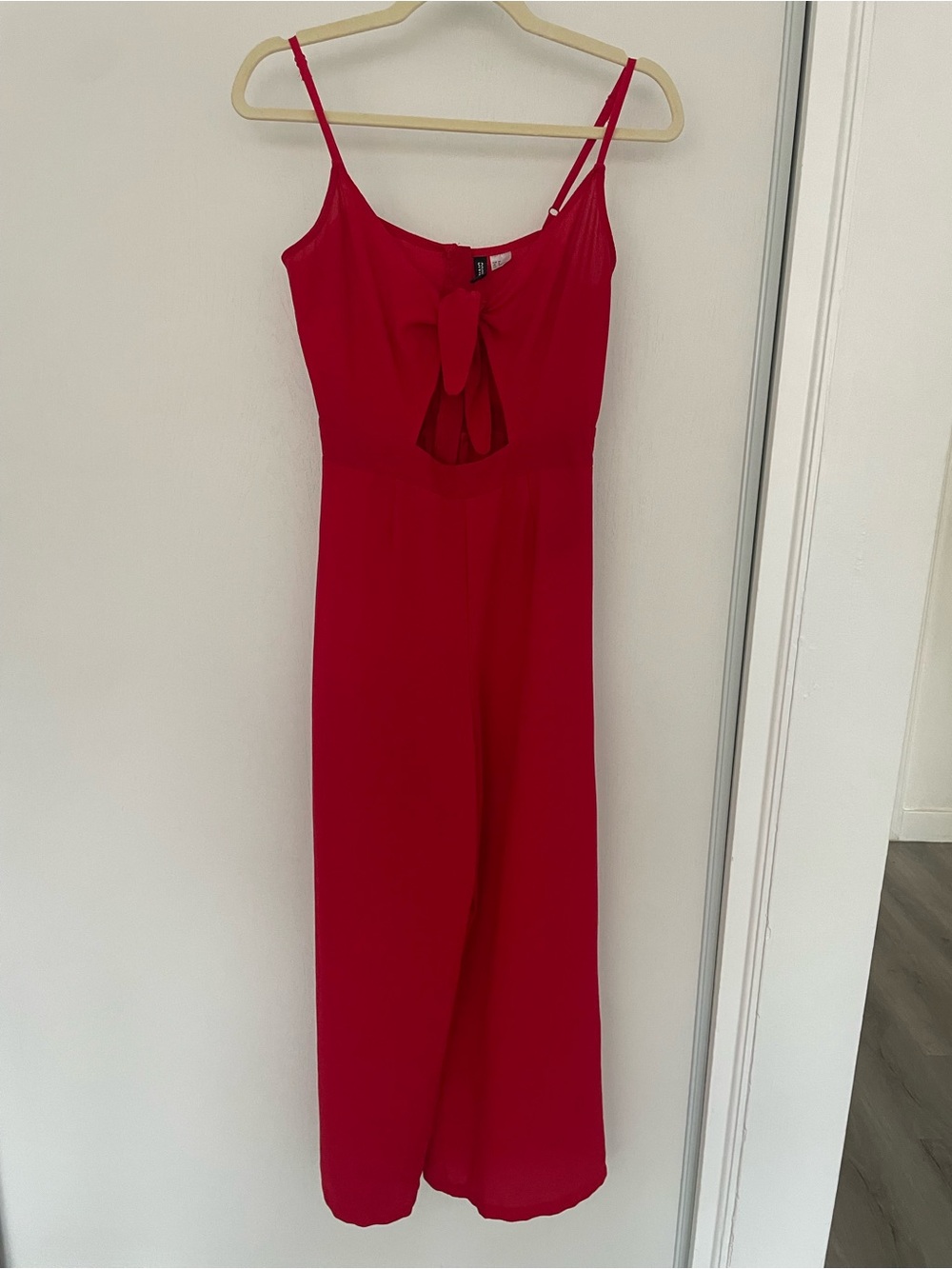 H&M Bright Red Jumpsuit with Front Tie and Spaghetti Straps